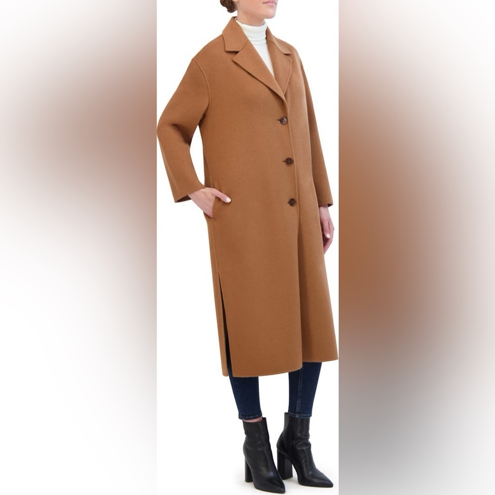 Rebecca Minkoff Tan Camel Double Faced Wool Reefer Coat Relaxed Quiet Luxury L